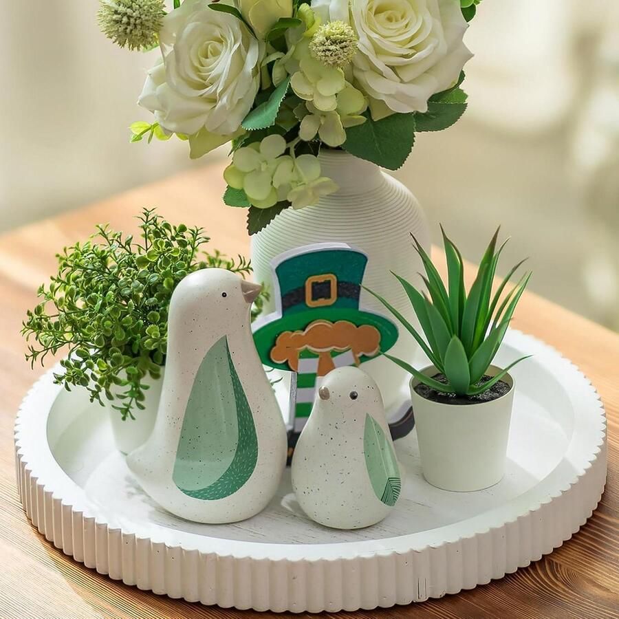 Allecto Plus Decoratief Rond Houten Dienblad 30 cm voor Salontafel en Keuken Wit Landelijke Boerderijstijl Woonkamer Decoratie met een Vleugje Rustiek Serveerblad voor Snacks en Drankjes