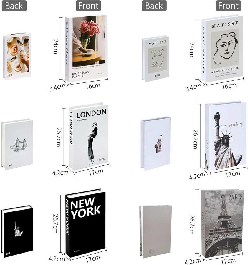 Allecto Plus Decoratieve boeken set voor modieuze en creatieve interieurinrichting met Engelse letterprint Simulatie opbergboeken voor boekenkast of salontafel display planken Set van 6 boeken