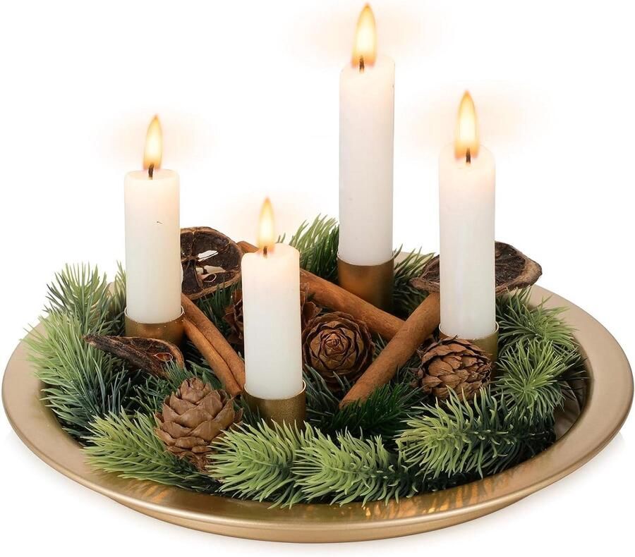 Allecto Plus Decoratieve Kaarsenhouder Met Magnetische Kandelaars Gouden Pilaar Kaarsenhouder Ronde Metalen Kandelaar Advent Kerst Kaars Plaat Koffietafel Organisator 25cm Stijlvolle Home Decoratie
