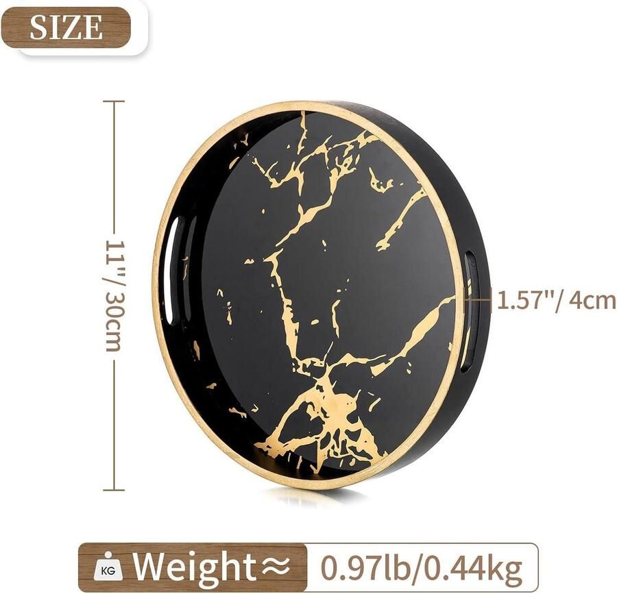 Allecto Plus Decoratieve koffieblad met marmeren patroon serveerlade voor woonkamer en bar zwart Salontafel trays voor drinken en feest thuis Keukenaccessoire met handvatten