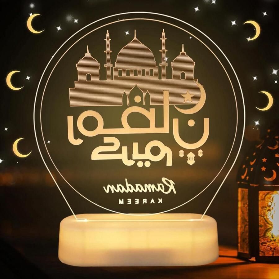Allecto Plus Decoratieve lamp voor Eid en Ramadan met feeënlampje maannachtlamp decoratieverlichting en tafeldecoratie ornament