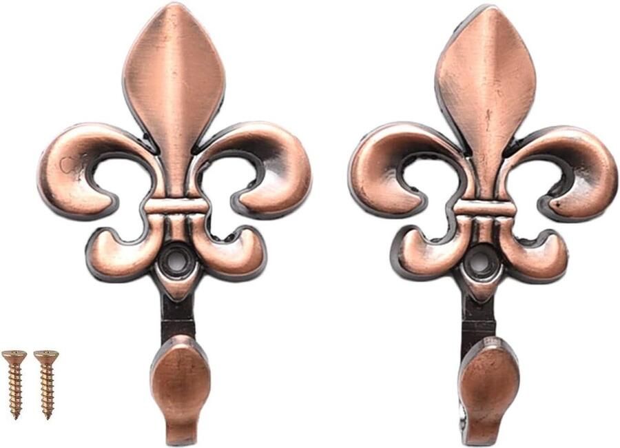 Allecto Plus Decoratieve Muurhaken Set van 2 Vintage Metalen Tieback Gordijnhaken Voor Woonkamer Badkamer Kast Jas Antiek Rood