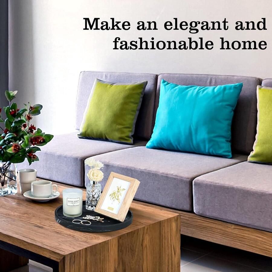 Allecto Plus Decoratieve Ronde Opberg Tray voor Badkamer Keuken Sieraden Dressoir Mat Zwart