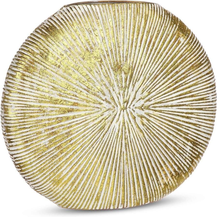 Allecto Plus Decoratieve vaas 26 cm Gouden moderne ribbel vaas voor bloemen Tafel en plank decoratie Woonkamer slaapkamer badkamer