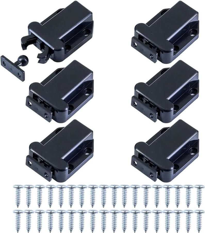 Allecto Plus Deurgrendels (6 stuks) met touch-ontgrendeling en push-to-open Zwart Inclusief schroeven Voor keukenkasten en meubels thuis