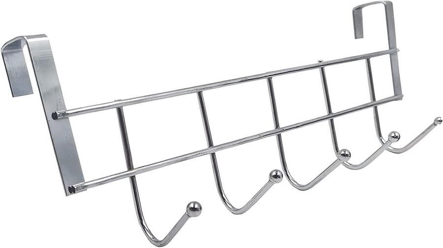 Allecto Plus Deurhaakjes Organiser Kledingkast RVS 5 Haken voor Kleding Jas Hangen Handdoeken Tas Keuken Kast Organizer Kapstok