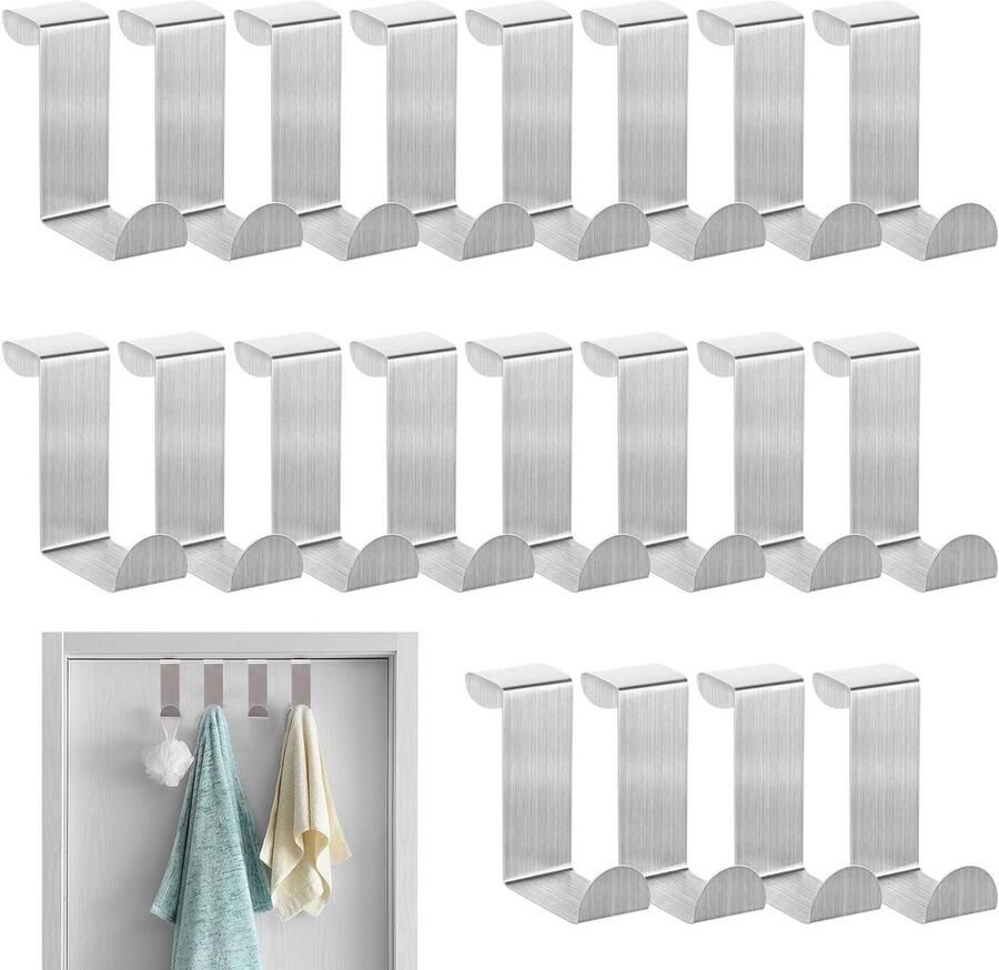 Allecto plus Deurhaken van roestvrij staal voor garderobe in woonkamer slaapkamer keuken badkamer 20 stuks