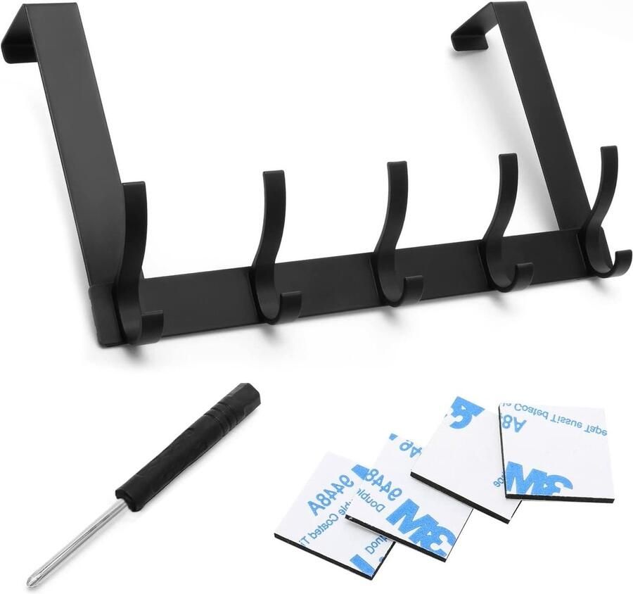 Deurhanger metalen achter deur kapstokhaken badkamer slaapkamer boven deur haken dubbele rij over deur rail hanger voor kleding tassen gewaad jas handdoeken opknoping zwart - Foto 2