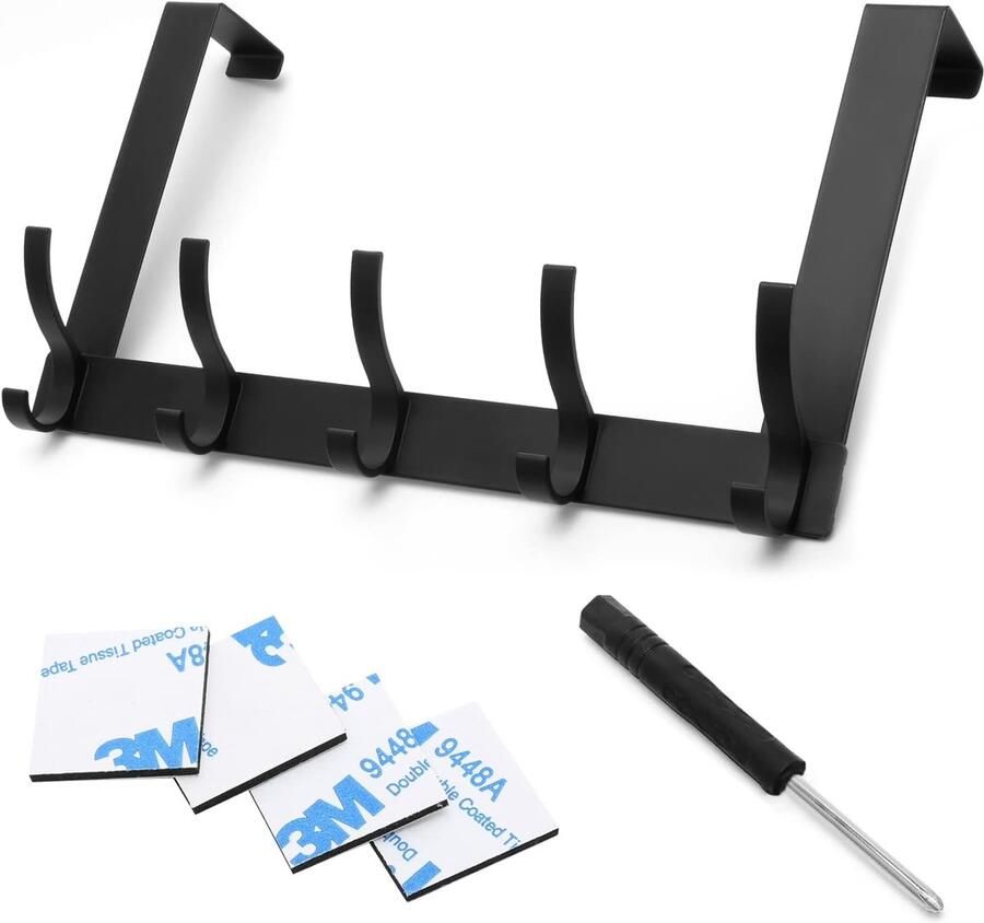 Deurhanger metalen achter deur kapstokhaken badkamer slaapkamer boven deur haken dubbele rij over deur rail hanger voor kleding tassen gewaad jas handdoeken opknoping zwart