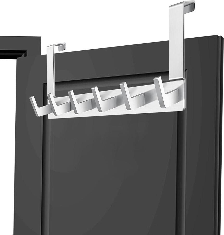 Allecto plus Deurkapstok met 6 haken van aluminiumlegering in zilverkleur Geen boren Moderne deurhaken voor ordelijke opslag
