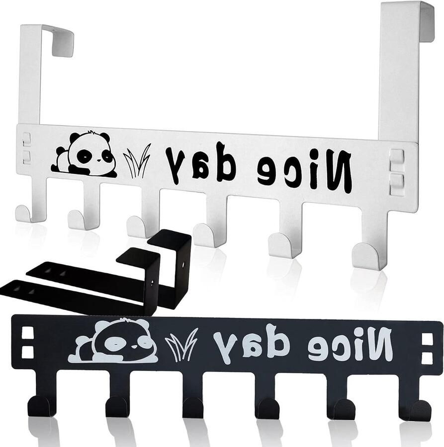 Allecto Plus Deurkapstok met 6 haken voor mantels en hoeden Set van 2 stuks Wit en zwart Voor badkamer en slaapkamer