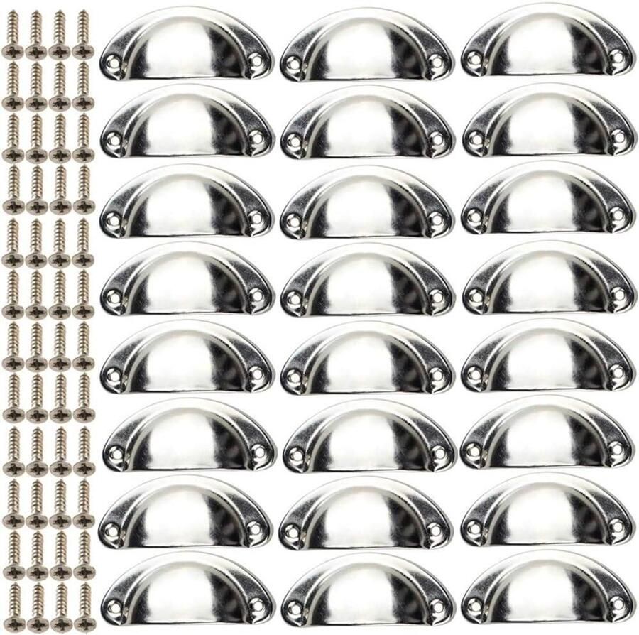 Allecto Plus Deurknoppen Retro Shell Metaal Handvat Schelpen Lade Kast Meubelgreep Decoratie Meubilair 24 stuks (Zilverkleurig)