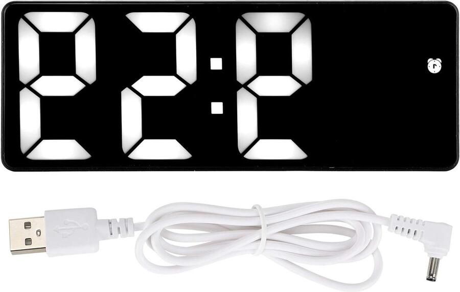 Allecto plus Digitale LED Tafelklok met Spiegelontwerp USB AAA-batterij Modern en Draagbaar Spiegelwekker met Modedecoraties en Herinneringen Rechthoekige lamp met