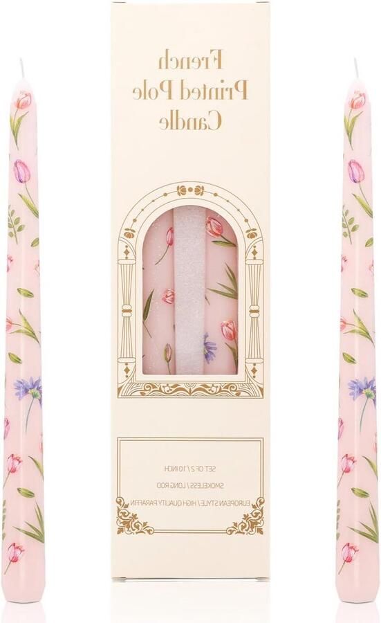 Allecto Plus Dinerkaarsen 10 inch Prints Taps toelopende Kaarsen Party Decoratie Niet Druppelend Tafel Diner Valentijnsdag Thuisdecoratie Afternoon Thee Decoratie 2 stuks Lichtroze Tulp