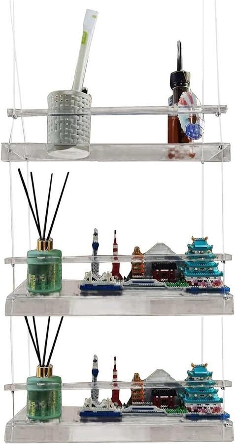 Allecto Plus Doorzichtig Raamplantenrek voor Binnen Hangende Wandplanken met Touw Opbergrek voor Planten Acryl Plantendisplay Drijvende Plantenopslag Woonkamer Keuken Badkamer Boven Het Toilet (3 lagen)