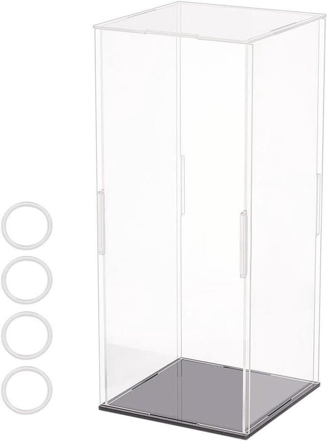 Allecto plus Doorzichtige Acryl Vitrine Kast 11x11x25.5cm Zelfassemblage Rechthoek Stofdicht Acryl Vitrine Met Matzwarte Basis Showcase voor Actiefiguren en Collectibles