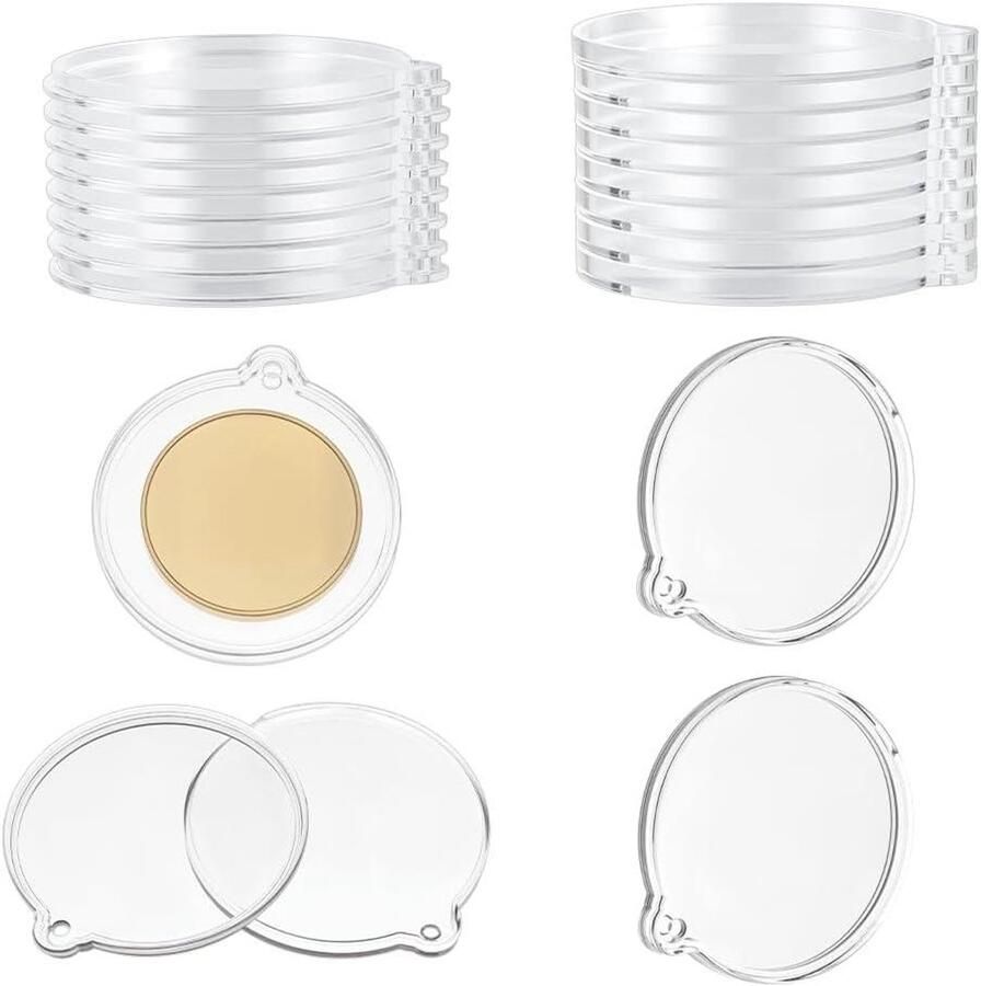 Allecto plus Doorzichtige munthouder sleutelhanger doos 12 stuks Waterdichte vitrine voor herdenkingsmunten Geschikt voor verzamelaars en als geschenk