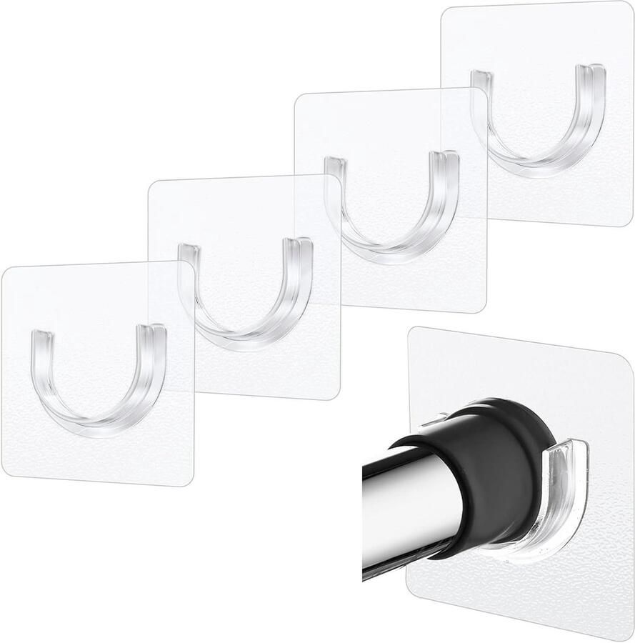 Allecto Plus Douche Houder Beugel 4 Stuks Sticky Gordijn Bevestiging Geen Boren Badkamer Garderobe Ophang Haak Liners Spanning Sticker Muurmontage Opruim Tool Sterke Muurbevestiging Maatwerk Fit
