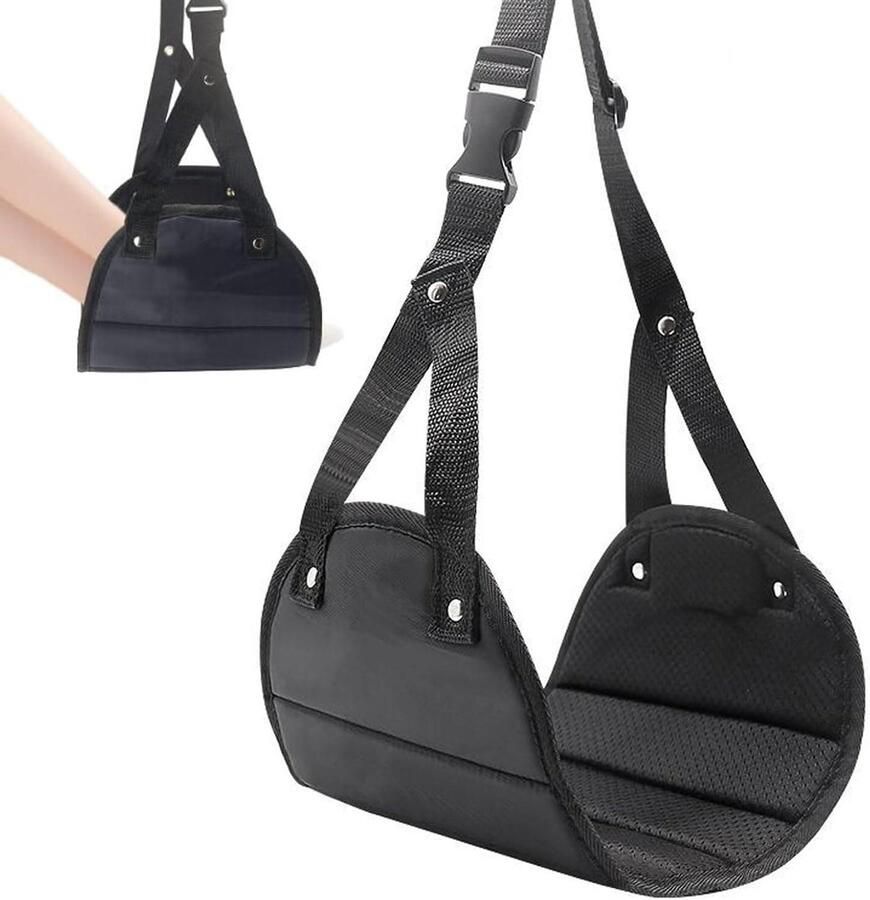 Allecto Plus Draagbare vliegtuig voetensteun voethangmat voor ontspanning en comfort in zwart Verstelbaar met draagtas