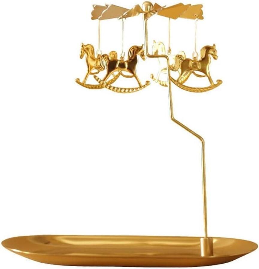 Allecto Plus Draaiende kaarsenhouder met dienblad Gouden kaars spinner Theelichtkaarsenhouder voor tafel Valentijnsdag en kerstfeest decoratie of cadeau (carrousel)