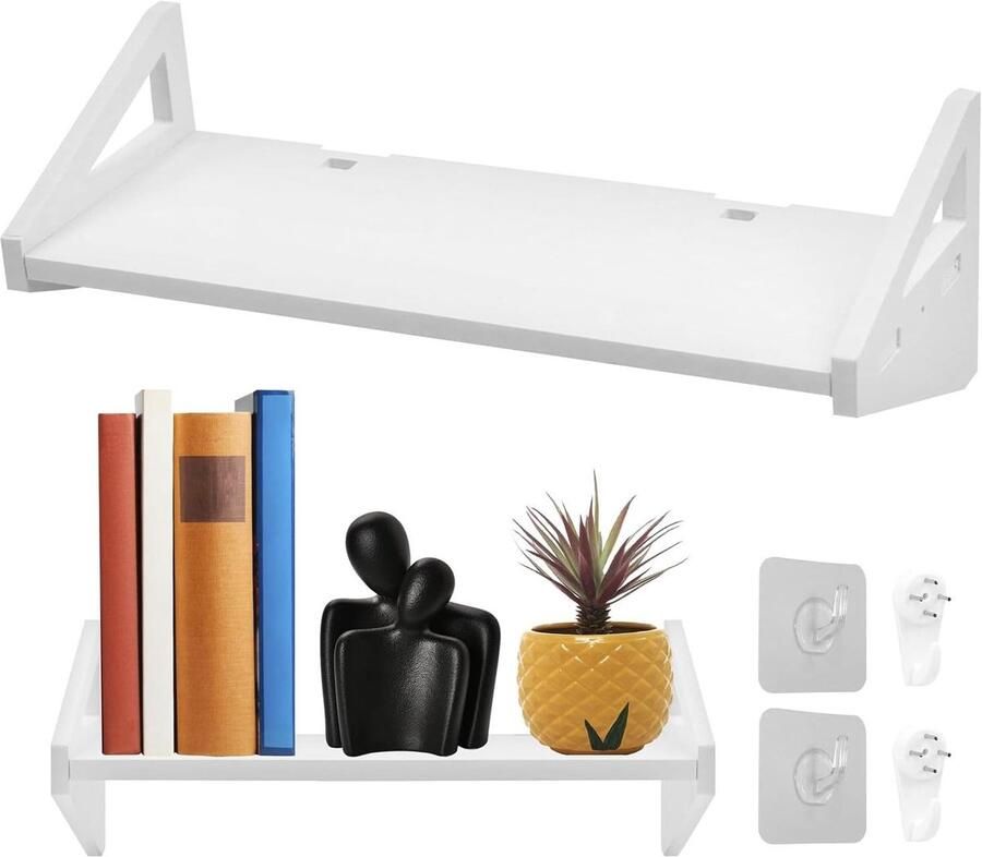 Allecto Plus Drijvend wandrek voor badkamer en keuken Kunststof zwevende wandplanken Make-up en kruidenorganizer Zonder boren Gemonteerd in woonkamer en slaapkamer Wit