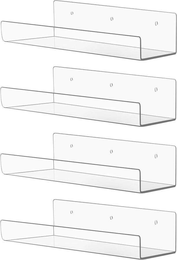 Allecto Plus Drijvende Acrylplanken (4 stuks) Winterkust 305mm Onzichtbare Planken voor Boeken en Decoratie Slaapkamer en Woonkamer Badkamer en Meer