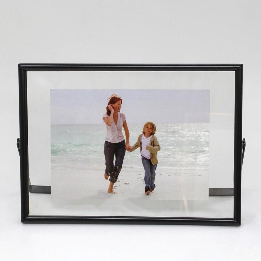 Allecto Plus Drijvende fotolijst metaal glas tafel display Valentijnsdag bruiloft thuis kantoor geschikt voor 20 x 15 cm foto zwart 20 x 15 cm