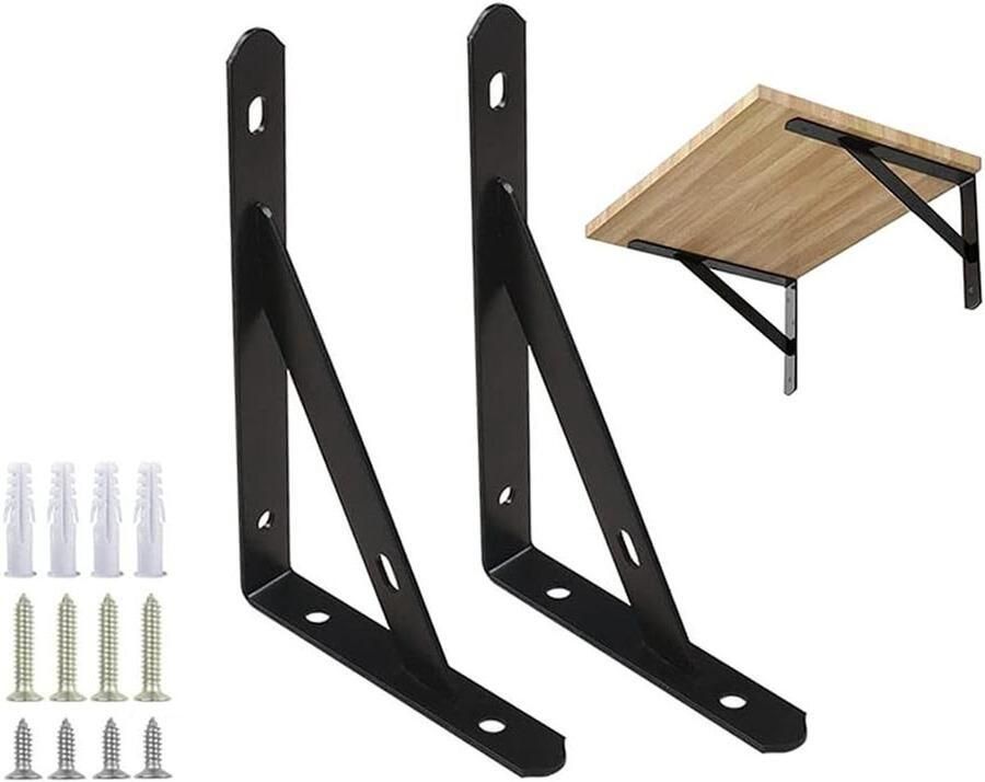 Allecto plus Drijvende Planken Statief Driehoek Plankbeugels 150 x 95 mm 90 Graden Hoek Wandgemonteerde Plank Supporter Mat Zwart Set van 2 met Schroeven