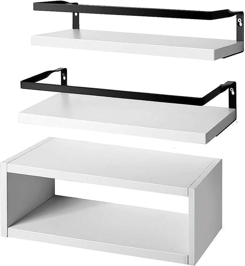 Allecto Plus Drijvende Wandplanken Modern Stijl Opbergrek voor Slaapkamer Keuken Badkamer Büro Set van 3 Wit