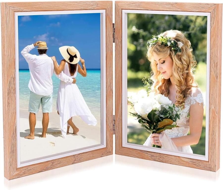 Allecto Plus Dubbele 10 x 15 fotolijst van hout met glazen frontstandaard Collage Portretlijst Bureau of Familiegeschenken Stijlvol Ontwerp