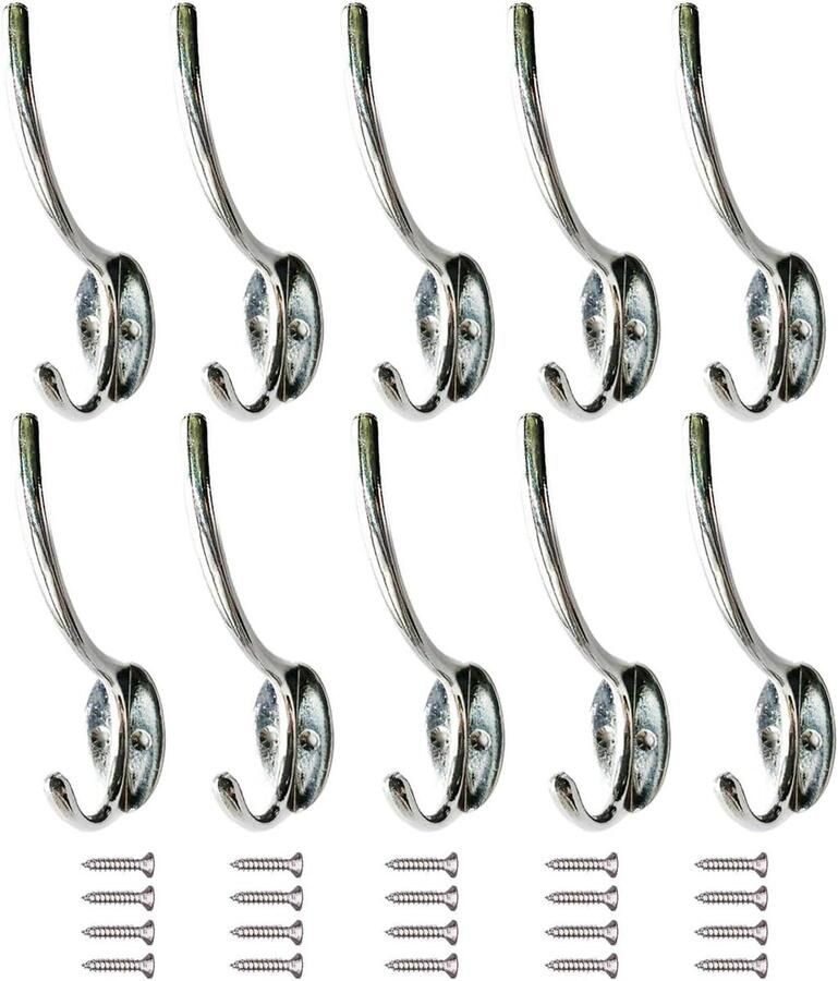 Allecto plus Dubbele Jassen Haken Heavy Duty Set van 2 Wandmontage Wandhaken Kapstok Haken Metaal Opknoping Hardware Duurzame Wandhaken Zwart