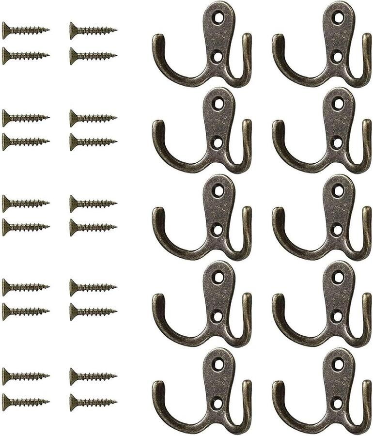 Allecto plus Dubbele Kapstok Haak Vintage Metalen Bronzen Keuken Badkamer 10 stuks Wandmontage Deur Hanger Handdoek Hoed Kleding