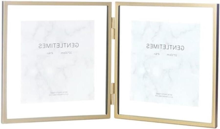 Allecto Plus Dubbele Opvouwbare Fotolijst Gouden Kleur Voor Bureau of Plant Specimen Verticaal Drijvend Frame 4x4 of 5x5 Fotohouder Scharnierende Lijsten met Glazen Voorkant