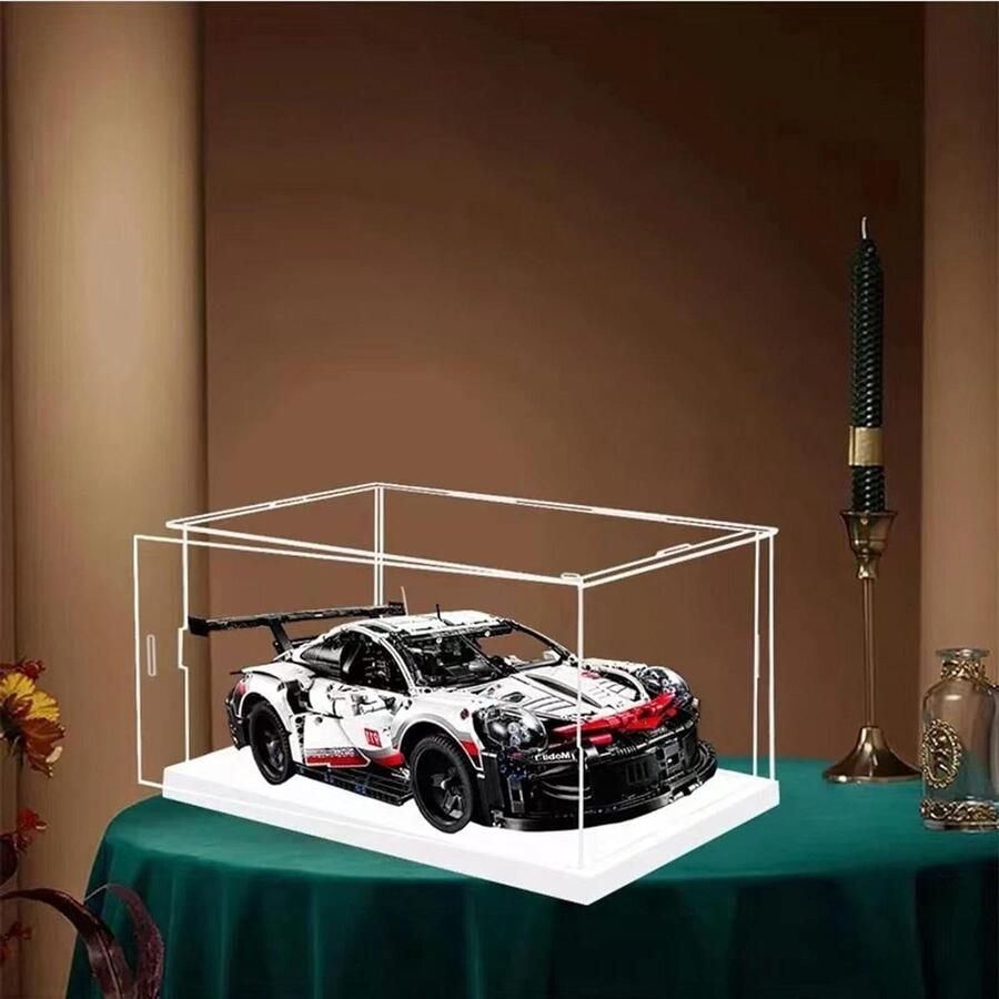 Allecto Plus Eenvoudige Clear Acryl Display Case met Witte Basis Stofbescherming 55x33x30cm Vitrinekast voor Countertop Eenvoudig te Openen