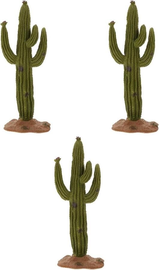 Allecto Plus Eettafel Decoratie Kunstmatige Plant Set van 3 Woestijn Groen Patroon Cactus Beeldje Vetplanten Deco Tafel Decoratie met Kunstmatige Cactus Planten Deco met Zand Woestijn Thema Decoratie