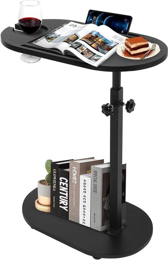 Allecto Plus Eindtafel Houten Bijzettafel Met Verstelbaar Tafelblad Sofa Nachtkastje Voor 360 Graden Rotatieonder Meubels In Hoogte Verstelbare Salontafel