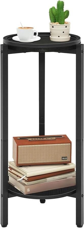 Allecto Plus Eindtafel met Metalen Frame en Houten Blad in Zwart Moderne Bijzettafel voor Woonkamer met Industriële Look