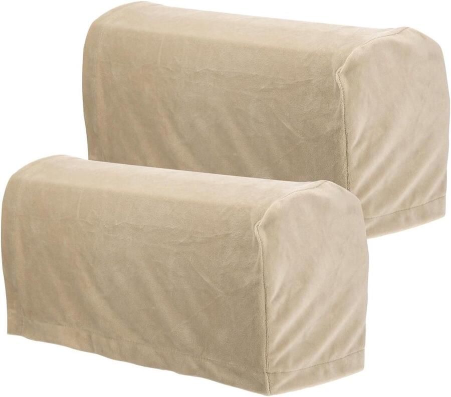 Allecto plus Elastische Armleuninghoezen voor Bank Set van 2 Meubelbescherming Antislip Armleuningbeschermers Zandkleurig