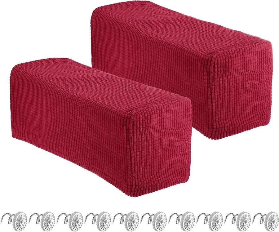 Allecto plus Elastische armleuninghoezen bank armleuningbeschermers meubelbescherming wijnrood Set van 2 stuks