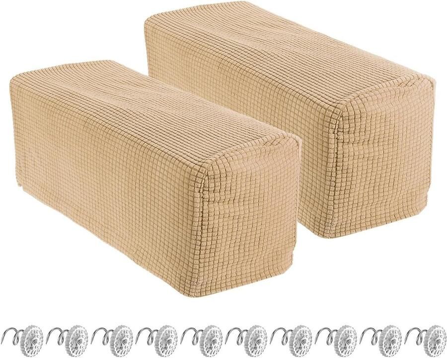 Allecto Plus Elastische armleuninghoezen in kaki voor stoelen en banken met schroefnaald Meubelbescherming voor stoel bank fauteuil