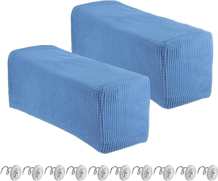Allecto plus Elastische armleuninghoezen voor stoelen en banken Armleuningbeschermers Meubelbescherming Jeansblauw Set van 2 Stoel bank fauteuil