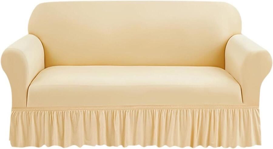 Allecto Premium Elastische bankovertrek volledig omwikkelend met antislip zoom Meubelbeschermer wasbaar in beige Bescherming Bank Huisdecoratie