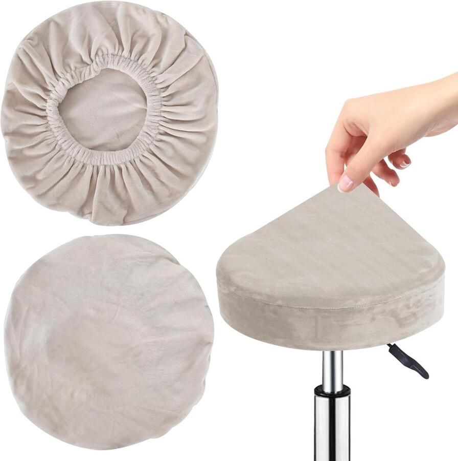 Allecto plus Elastische krukhoes voor ronde eetkamerstoelen wasbaar Beige color 32-38 cm