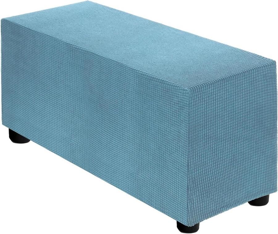 Allecto plus Elastische Ottomaanse hoes voor voetenbank in blauw geschikt voor lengte 83-101 cm medium formaat woonkamer slaapkamer