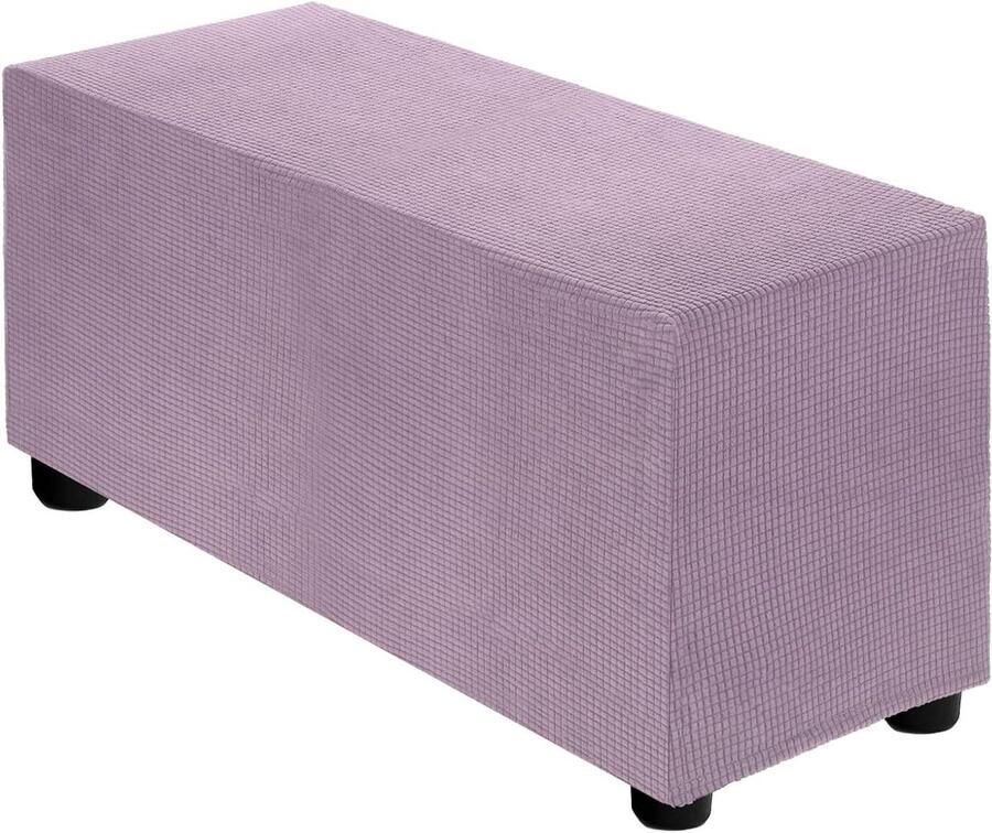Allecto plus Elastische Ottomaanse hoes voor rechthoekige oversized voetenbank Past op lengte 83-101 cm Lichtpaars Woonkamer en slaapkamer