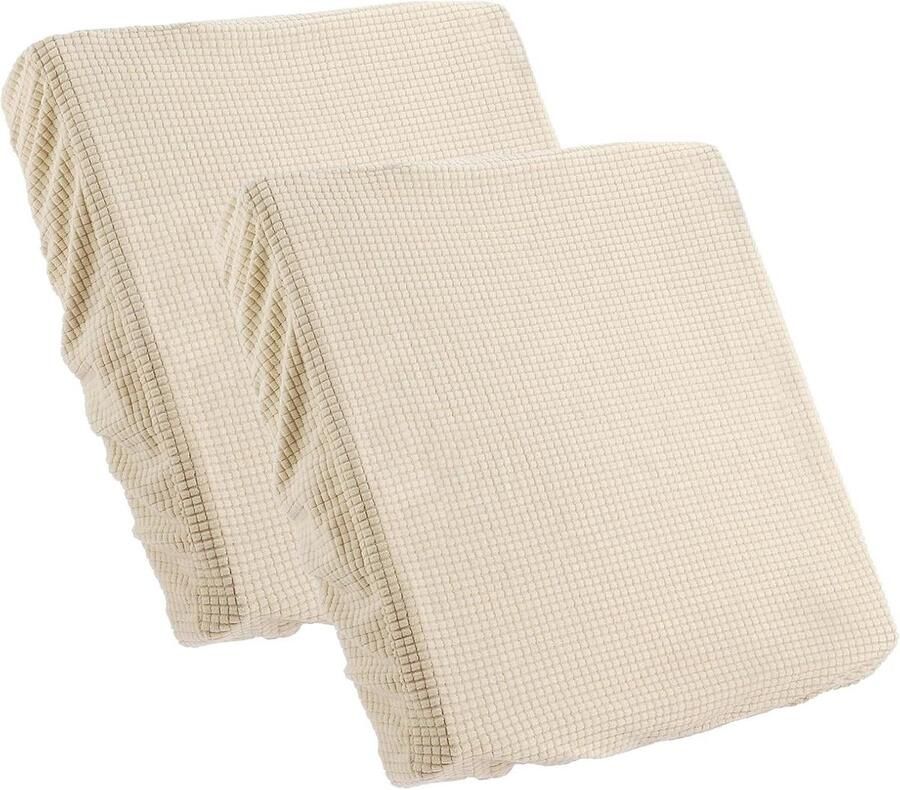 Allecto plus Set van 2 bankkussenhoezen 50x50 cm Elastisch polyester Magische bankovertrek Wasbaar en antislip Beige Voor bankstellen