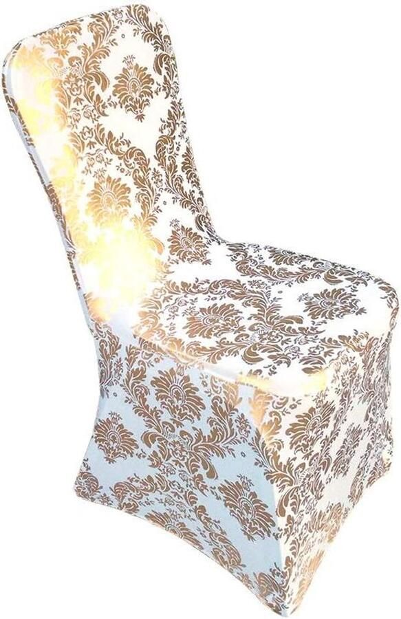 Allecto plus Elastische stoelbekleding voor bruiloft en banket Set van 4 Wit Goud Eetkamerstoel Protector met Spandex Lycra Stretch