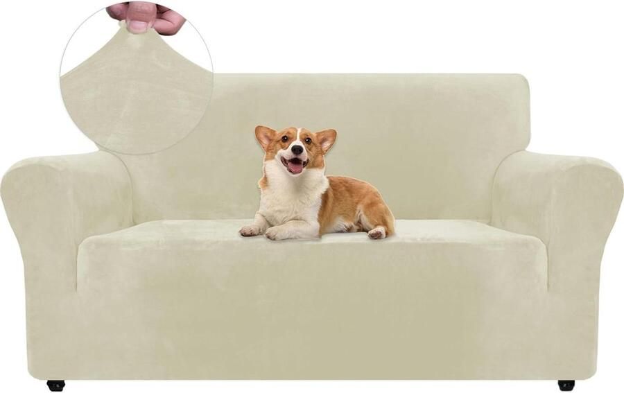 Allecto plus Elastische Stretch Bankhoes 2 Zits voor Woonkamer Universele Rekbare Armsteun Sofahoes Krasbestendig Meubelhoes Beige