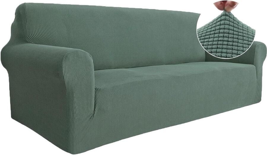 Allecto plus Elastische Stretch Bankhoes 3 Zits voor Woonkamer in Groen Sofahoes met Anti-slip & Krasbestendig Meubelhoes Universeel Rekbare Armsteun
