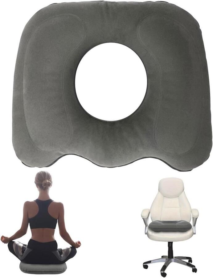 Allecto Plus Ergonomisch Zitkussen Opblaasbare Donut Kussen Orthopedisch Zitkussen voor Bureaustoelen Rolstoelen Aambeien Stuitbeenpijn Rugpijn (Grijs)